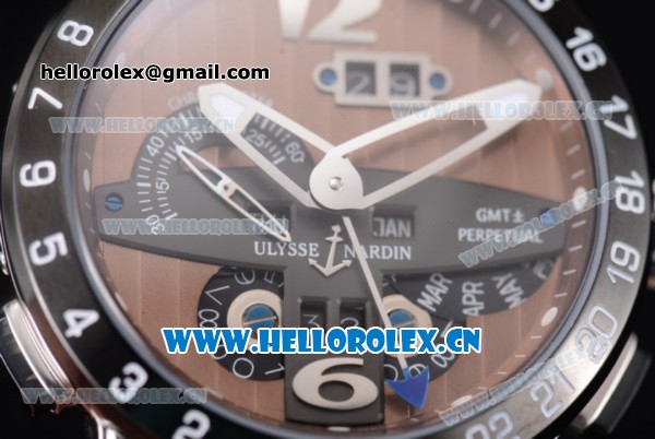 Ulysse Nardin Executive Dual Time & Big Date Asia ST25 Automatic Steel Case Brown Dial White Markers and Brown Rubber Strap - Click Image to Close